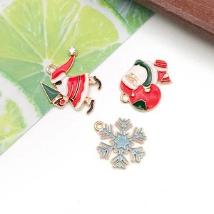 Christmas DIY alloy charms with colorful enamel finish including Santa and snowflake