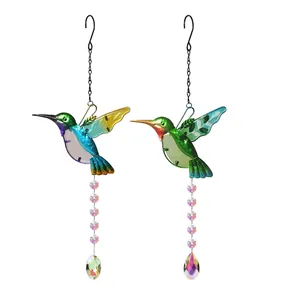 DIY hummingbird suncatcher set with colorful metal wings and crystal prism pendants