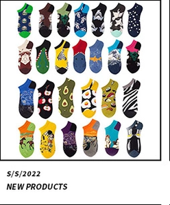 Detailed grid of 24 patterns including art and food prints on low cut no-show socks