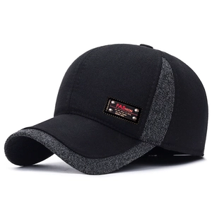 Men Winter Baseball Cap With Ear Flaps Warm Thickened Windproof Peaked Cap Patchwork Outdoor For Elderly Dad