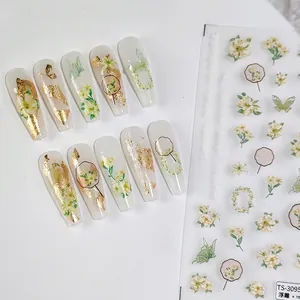5D Relief Nail Art Stickers Flower Butterfly Chinese Style PET Adhesive Manicure Decoration DIY Decals Textured