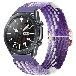 Detail of purple gradient nylon braided strap with rose gold buckle for Samsung Galaxy watch
