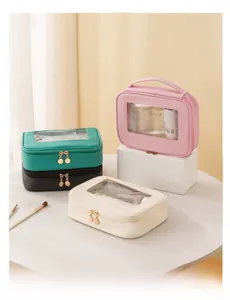 Beauty case impermeabili in quattro colori con finestra trasparente e cerniere dorate