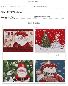 Détails des sets de table de Noël tricotés avec motifs Père Noël et bonhomme de neige