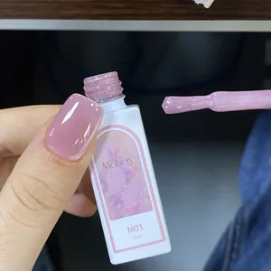 Macro shot of Mobray N01 peony pink cat eye nail polish bottle and manicure effect