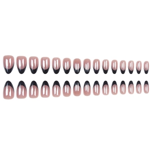30-piece press-on nails in French style with nude pink base and black rounded tips