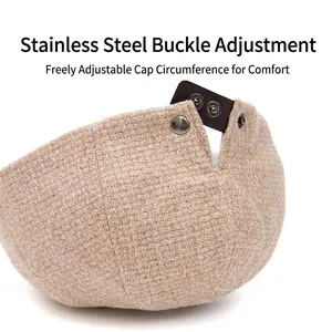 Winter knitted tweed beret hat with adjustable leather back strap and metal buckle