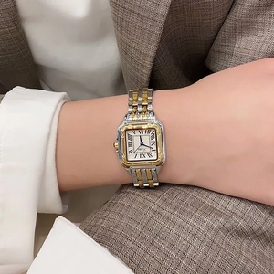 Elegante orologio da donna quadrato al quarzo con numeri romani e cinturino in acciaio