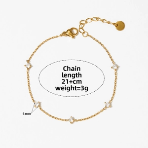 Detail of 21cm gold stainless steel anklet with five 4mm zircon stones and lobster clasp