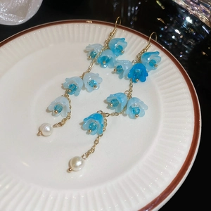 Boucles D'oreilles Pendantes Fleur De Muguet Alliage Acrylique Avec Künstliche Perle Et Tige En Argent Gland Élégant Pour Femme