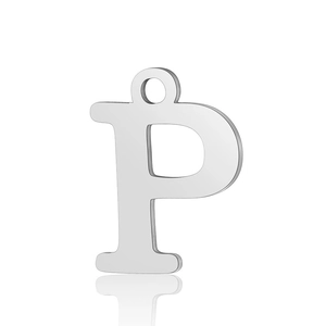 Polished stainless steel letter P charm pendant with ring for DIY jewelry making