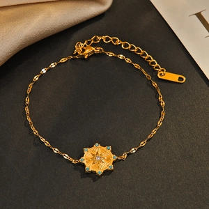 14K gold plated octagon starburst bracelet with turquoise beads and zircon on dark base