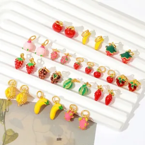 Fruit Shaped Charms Enamel Alloy Gold Plated For DIY Jewelry Making Necklace Bracelet Strawberry Banana Apple Pineapple
