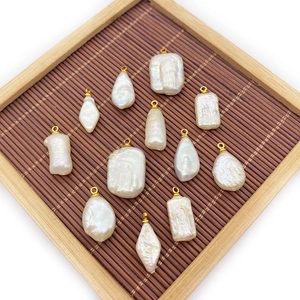 Baroque irregular freshwater pearl pendants with gold rings in drop and square shapes