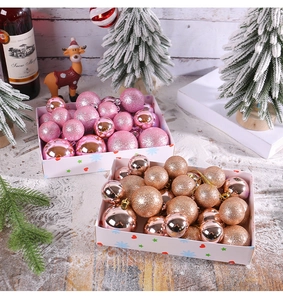 Pink and gold Christmas ball sets with glossy, matte and glitter finishes in festive decor