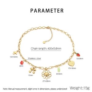 Detail specifications for stainless steel gold necklace with multi-pendant charms