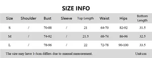 Size information chart for the sexy V-neck halter top and mini skirt two-piece outfit
