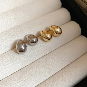 Waterdrop Stud Earrings 18K Gold Plated Mirror Finish Minimalist Bean Shaped Copper Jewelry With Silver Earring Post