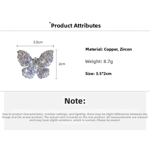 Detailed size specifications of silver butterfly brooch with teardrop cubic zirconia
