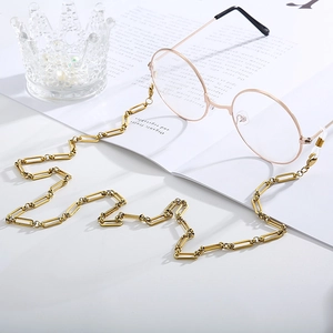 Chaîne de lunettes dorée en acier titane à maillons carrés avec boucles antidérapantes blanches