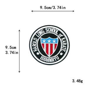 Embroidered Isshinryu Karate school patch with hook and loop backing for jackets