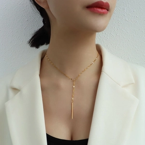 Collier Gland En Forme De Y En Acier Titane Plaqué Or 18K Style Français Choker Minimaliste Pour Femmes