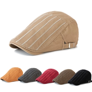 Men Cotton Flat Cap Retro British Style Striped Ivy Hat Breathable Adjustable Outdoor Sun Protection
