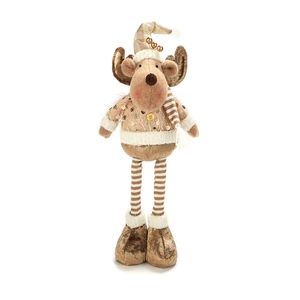 Christmas reindeer doll with telescopic long legs and gold sequin sweater decoration