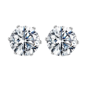Classic six-prong solitaire stud earrings with bright round-cut brilliant cubic zirconia