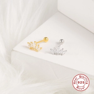 Sparkling S925 sterling silver crown stud earrings in gold and silver finish with CZ stones