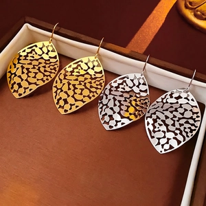 Hollow Leaf Drop Earrings Alloy Metal Nature Inspired Minimalist Luxury Style For Women Fish Hook Dangle