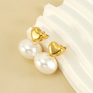 Französische Retro Herz Künstliche Perlen Ohrhänger 18K Vergoldeter Edelstahl Mit Titanstahl Ohrstecker Schmuck Für Frauen