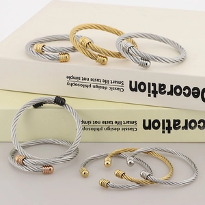 Stainless Steel Cable Wire Cuff Bangle Twisted Metal Open Adjustable Bracelet Jewelry For Women Men Trendy Punk