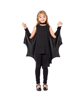 Detailed view of kids bat costume featuring black cape wings and matching sleeves