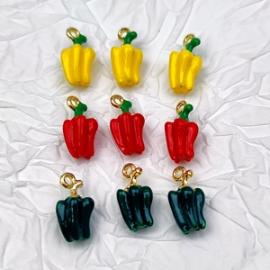 Assorted colorful resin chili pepper charms with gold loops for DIY jewelry making
