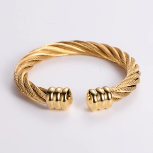 Twisted Cable Cuff Bracelet Stainless Steel Adjustable Open Bangle Industrial Hip Hop Style Men Women