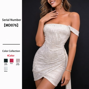 Vestido De Lentejuelas Mujer Sexy Hombros Descubiertos Fruncido Ajustado Mini Vestido Para Fiesta Club Noche Cóctel