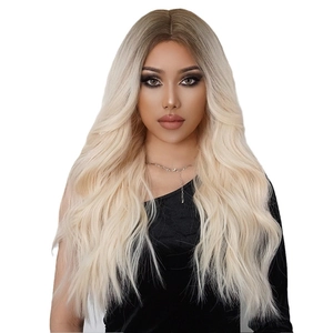 Long Wavy Wig Synthetic Heat Resistant Fiber Middle Parted Ombre Gradient Natural Style For Women