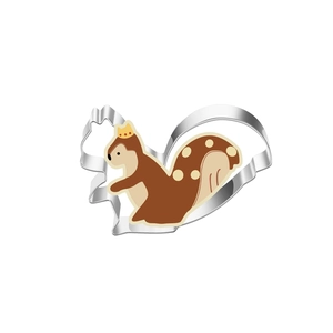 Macro view of squirrel shaped stainless steel cookie cutter with cute brown squirrel design