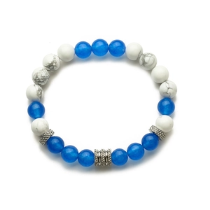 Elastisches Perlenarmband mit blauen Steinen und weißen Türkisperlen für Damen und Herren