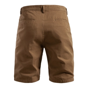 Detail view of cotton shorts showing the back pockets and durable fabric texture