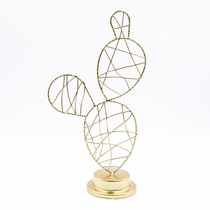 Golden iron wire cactus LED decorative light with metal cylindrical base for room decor