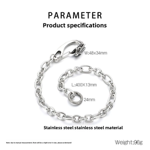Detail of heavy stainless steel hip hop chain with skull clasp and 96g weight specification