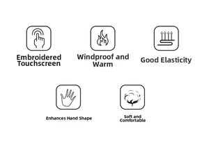 Icônes présentant la fonction tactile, la protection thermique et le tissu élastique