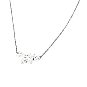 Polished stainless steel necklace featuring a Daddy's Girl script pendant on a fine chain