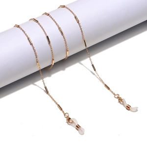 Gold Metal Glasses Chain Non-slip Adjustable Eyeglass Strap With Silicone Loops Simple Copper Tube Design For Women Men