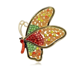 Luxury butterfly brooch with colorful rhinestones on hollow gold-plated metal wings
