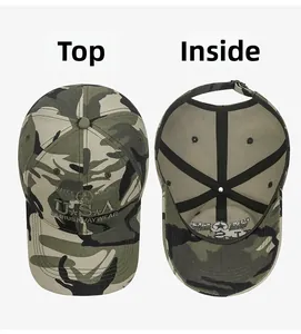Top and interior view of camo baseball cap showing USA embroidery and inner structure
