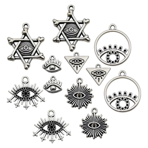 Lot de pendentifs Œil d'Horus en alliage argenté avec formes d'étoiles pour création de bijoux