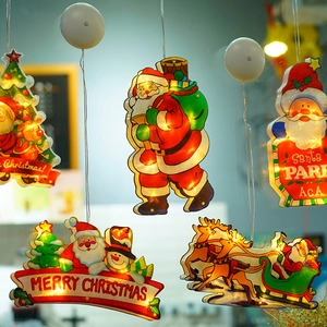 Christmas LED suction cup window lights featuring Santa Claus and reindeer silhouettes